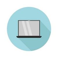 Flat design laptop icon on blue circle background