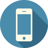 White smartphone icon on blue circular background